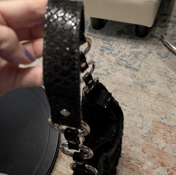 Pietro Alessandro Black Suede Snakeskin Fringe Shoulder Bag - Picture 7 of 8